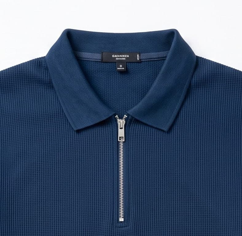 Close-up of harbour waffle collar and zip